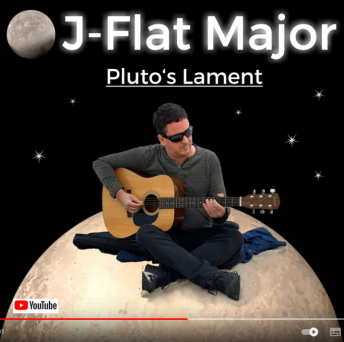 Das CD-Cover zeigt Jens Flach, derauf seiner Guitarre spielt und dabei im Schneidersitz auf einem runden "Planeten" sitzt